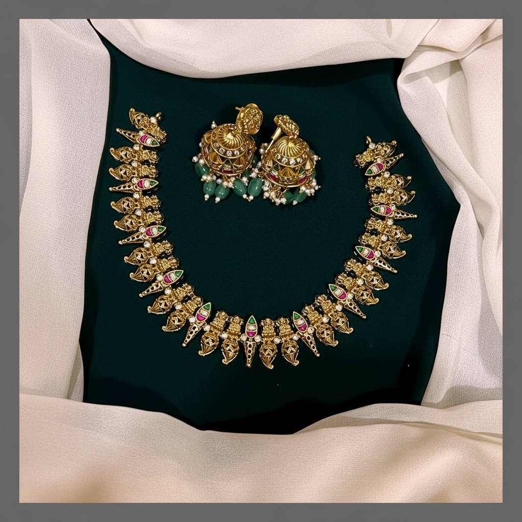 Antique Lakshmi and Mango Necklace In Nakshi - NN00383