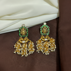 Jadau Stone Lakshmi 3 jhumki traditional earrings - KE002