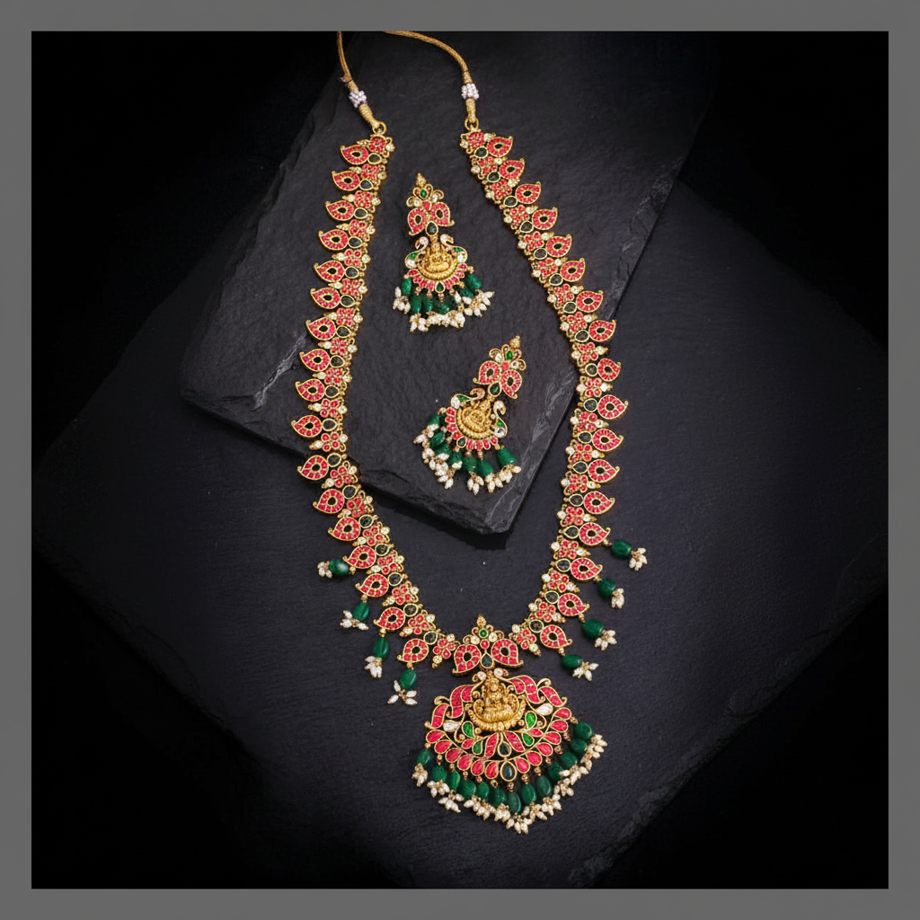 Beautiful Mango Haram With Pendent in Kundan - KH00254