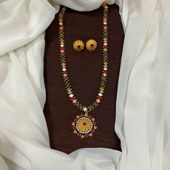 Navarathna Mid Length Haram With Earrings - NH00474