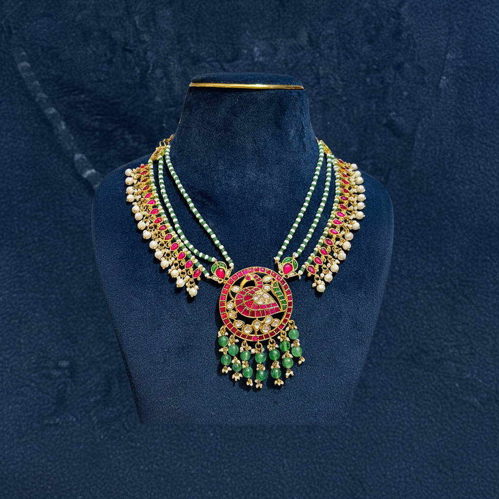 Jadau Layer Chain With Peacock Pendant - PB00611