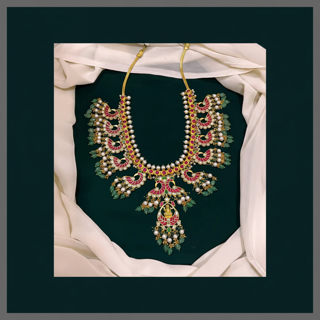 Beautiful Peacock Haram in Kundan - KH00282