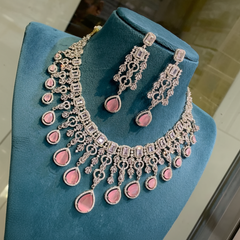 Pink Stone Leaf Daimond Necklace - DN0014