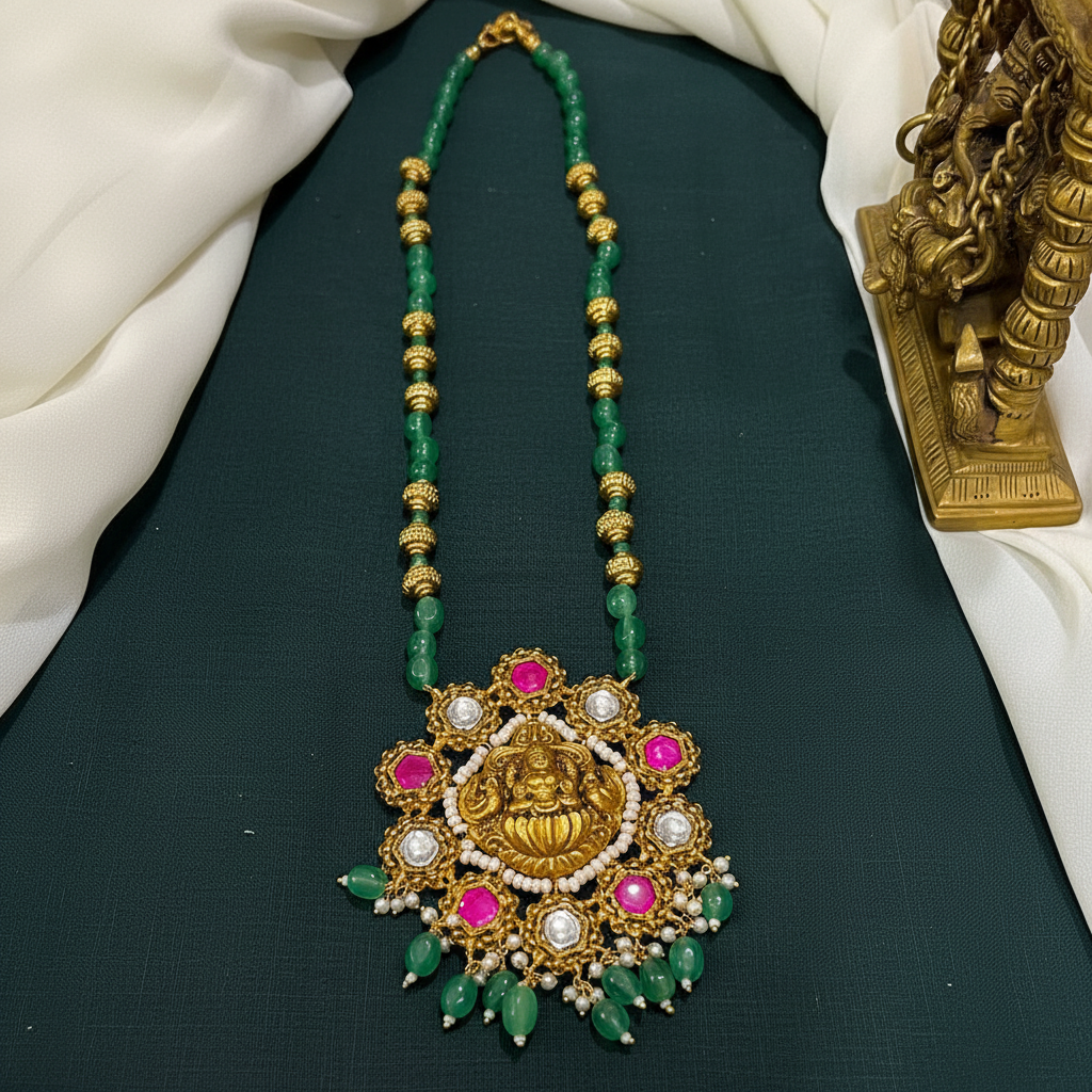 Wide Range Of  Beads Haram With Jadau Pendants - PB00613