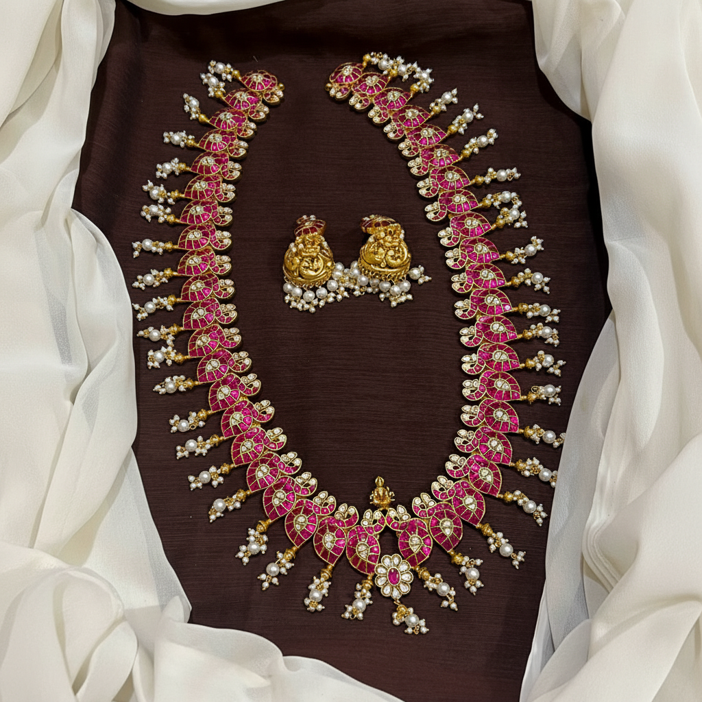 Jadau Peacock Mango Long Haram - KH0053