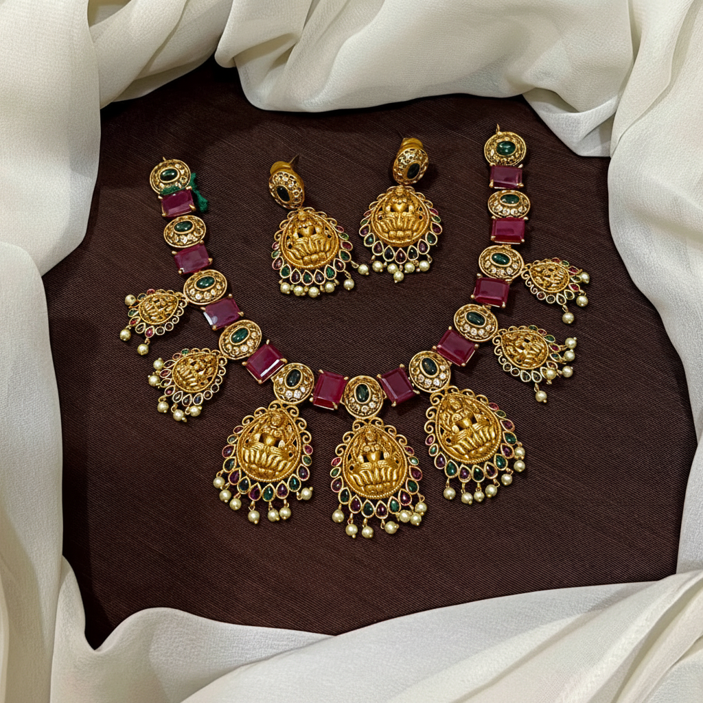 Ruby Stone Nakshi Lakshmi Necklace - NN00954