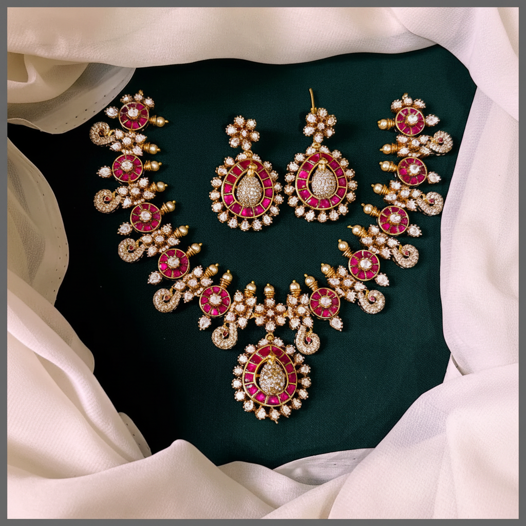 Mozonites Necklace With Jadau Kundan - DN0046