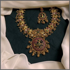 Antique Peacock Pendant with Peacock Necklace in Nakshi - NN00638