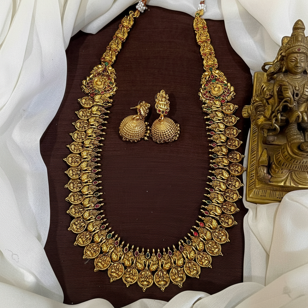 Long Kaasu Haram with earrings - NH00458