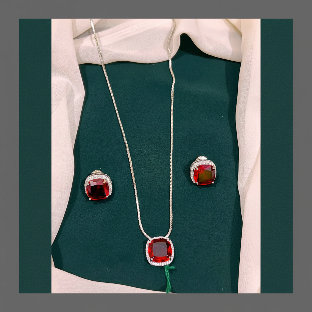 Beautiful Stones Pendent In Diamond Necklace - DN0037