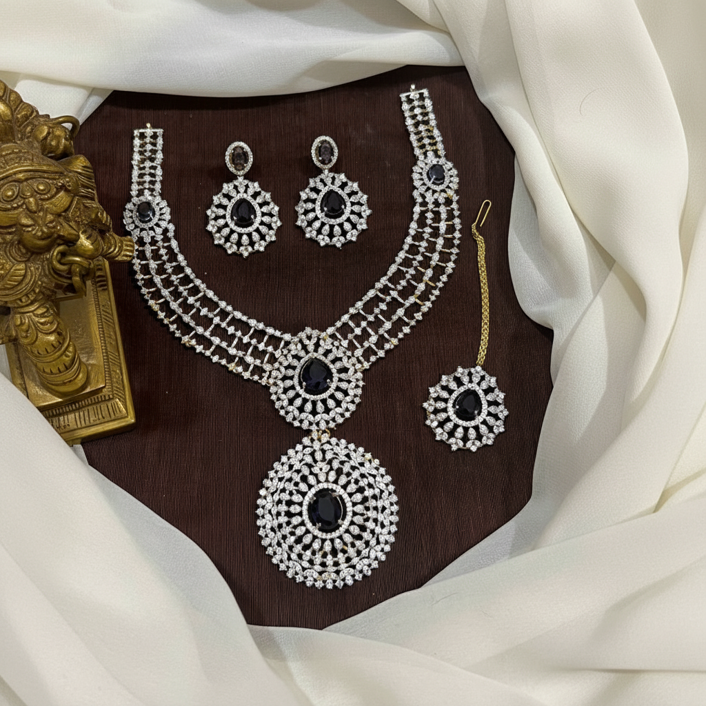 Daimond detachable pendant combo with Earrings and Tika - DH008