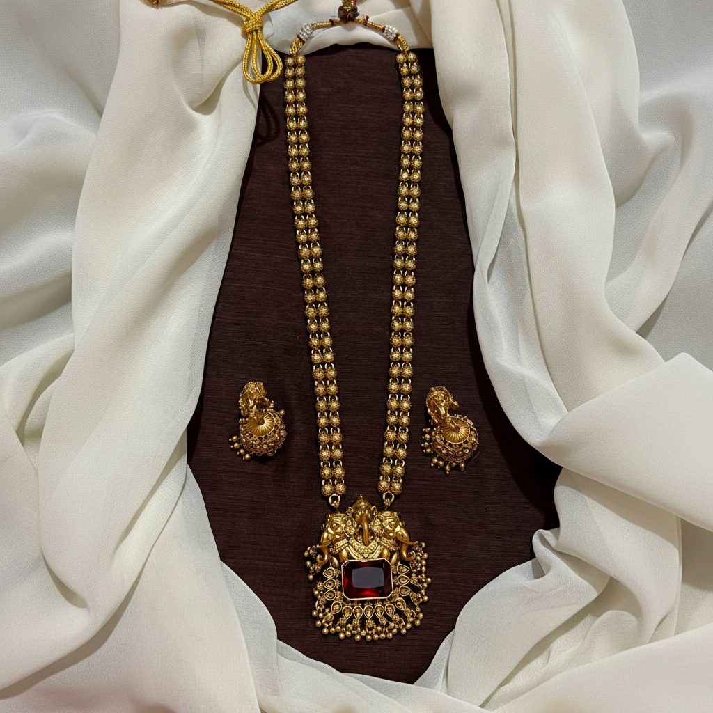 Antique Long haram With Ganesha Pendant -  NH00122