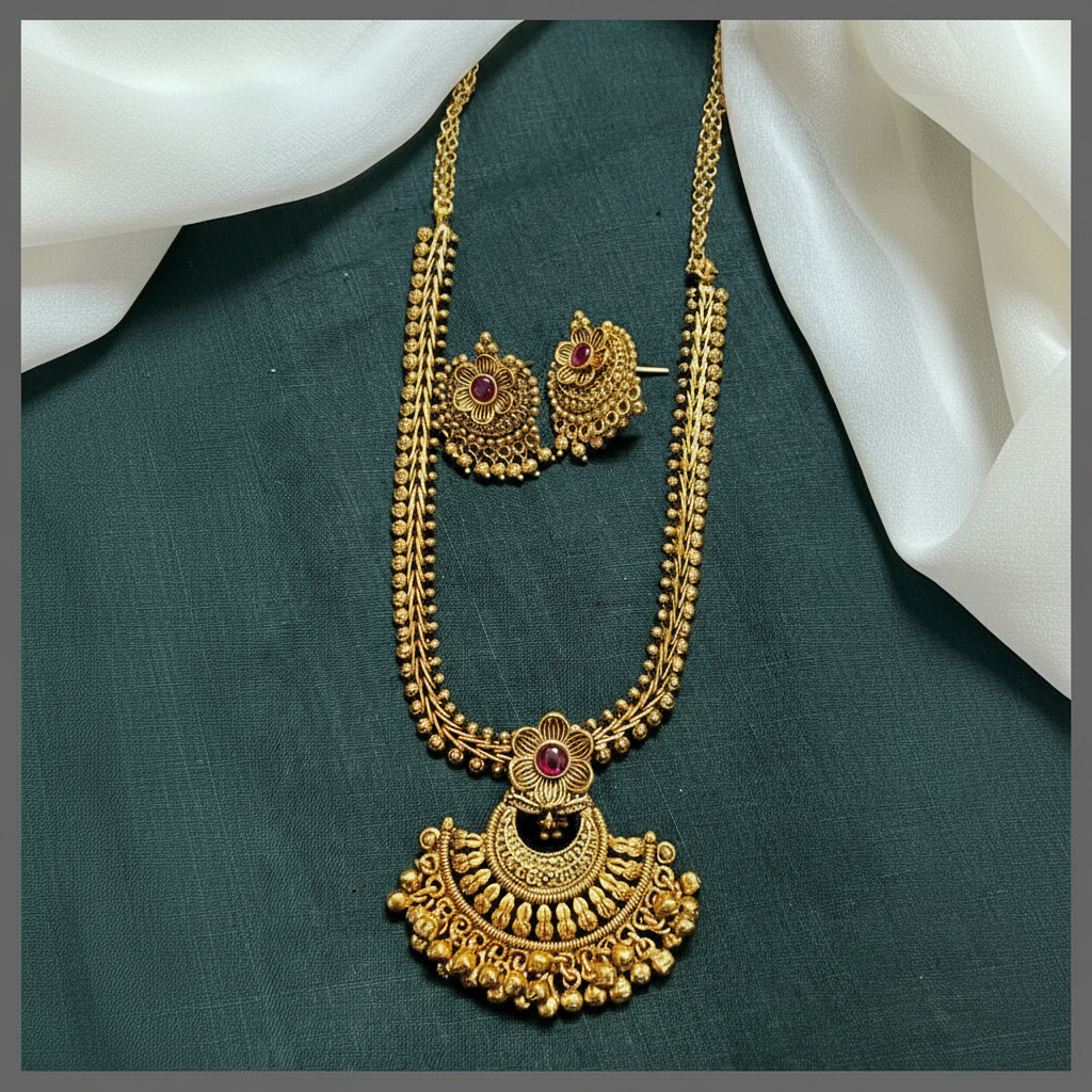 Antique Nakshi Necklace With Gold Pearl - NN00776