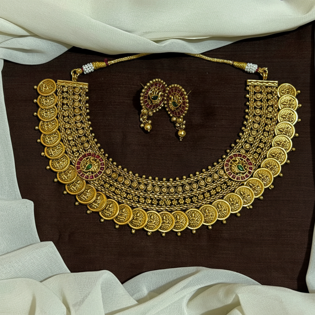 Grand Big Nakshi Lakshmi Peacock Kaasu Necklace - NN00957