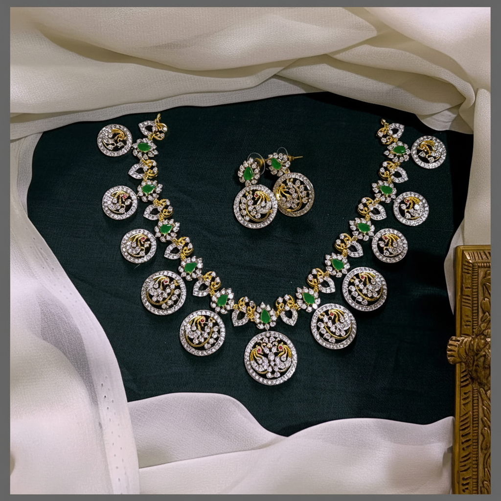 Bottu necklace with Peacock Pendant in Diamond - DN0061