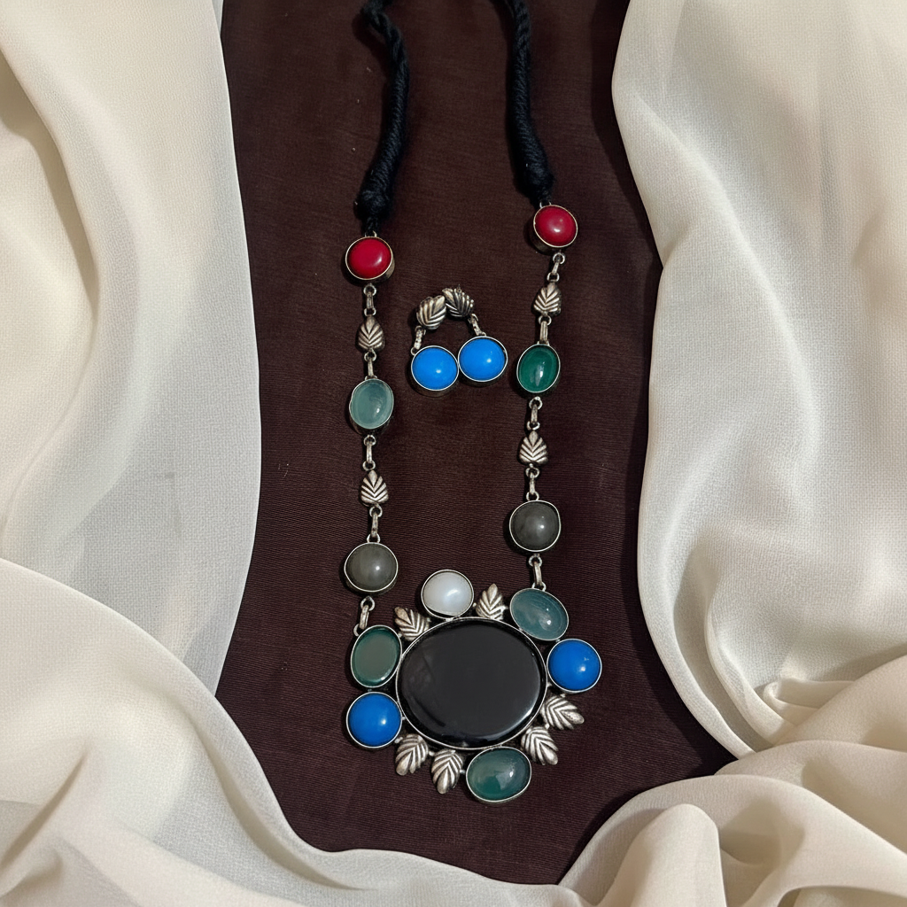 German Silver Designer Haram With Black Dori - PB00625