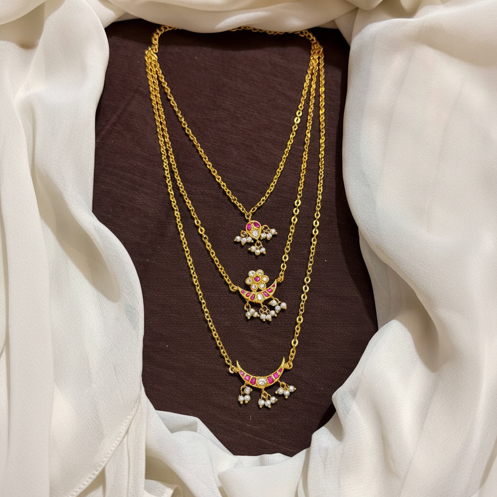 Layer Step Haram With Jadau Pendant - KN00671