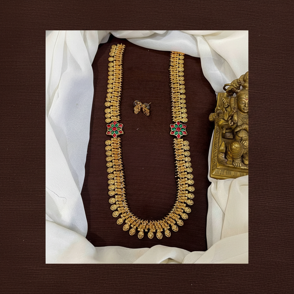 Long Kaasu Haram with earrings - NH00458