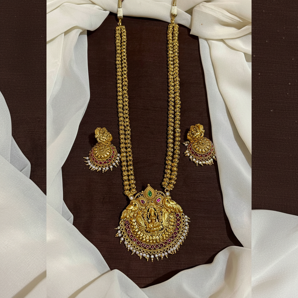 Double Chain Lakshmi Pendant With Beautiful Jhumki - NH00139