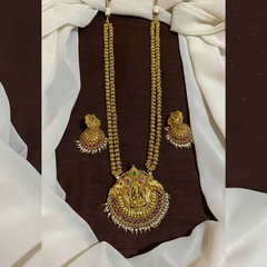 Double Chain Lakshmi Pendant With Beautiful Jhumki - NH00139