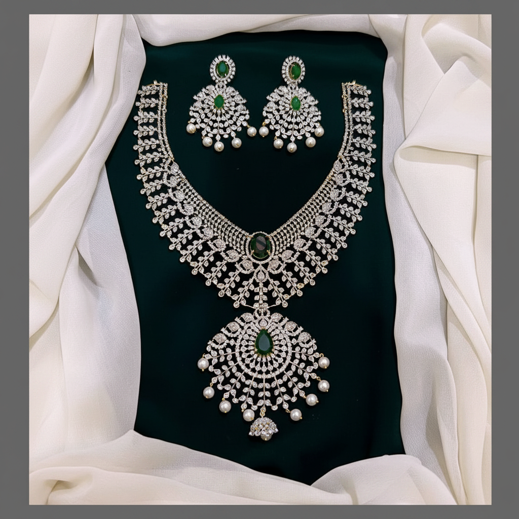 Classy Daimond Look Alike Haram with earrings - DH001