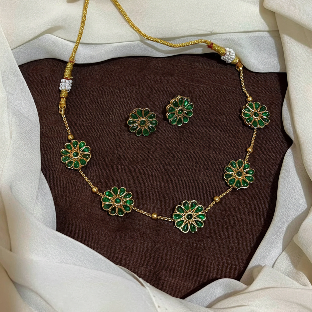 Antique CZ Stone Necklace With Earrings - NN00961