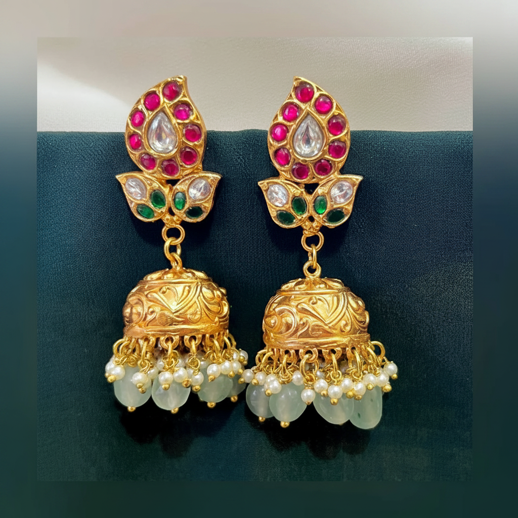 Beautiful Mango In Multi Jadau Kundan Jhumki - KE00112