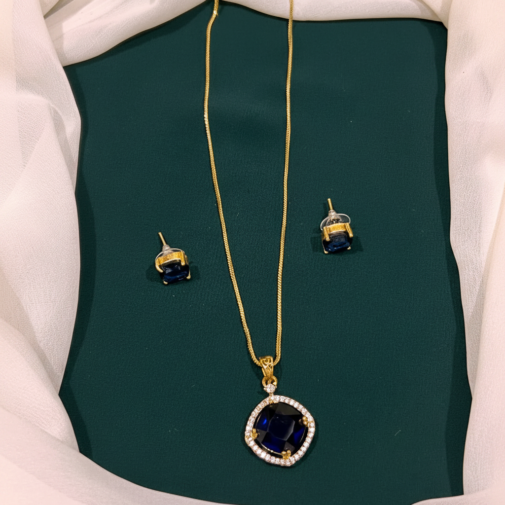 Beautiful Blue Stone Pendent Necklace In Diamond - DN0041