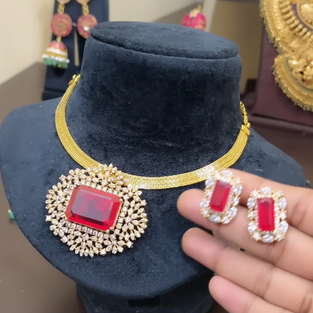 Daimond pendant set chain with earrings - DN0021