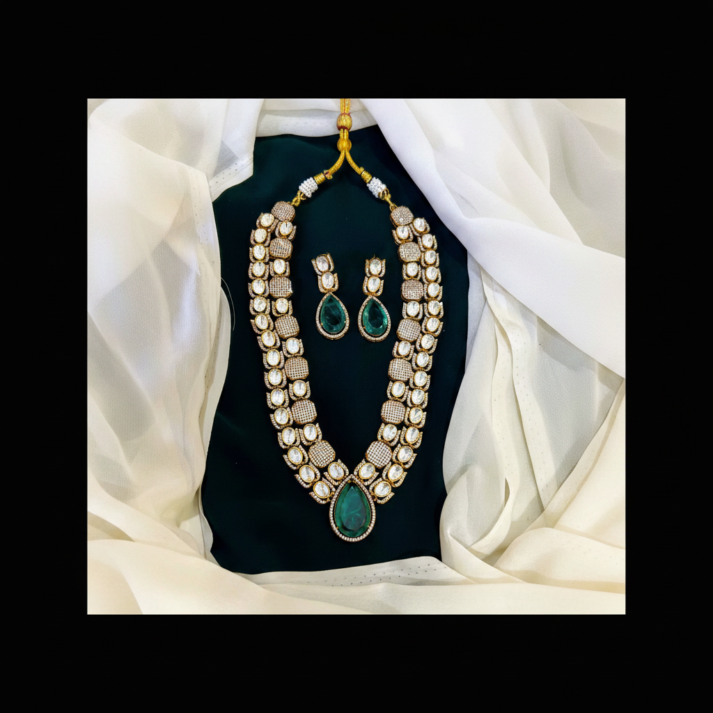 Elegant Victorian Emerald Haram and Earring - VH0041