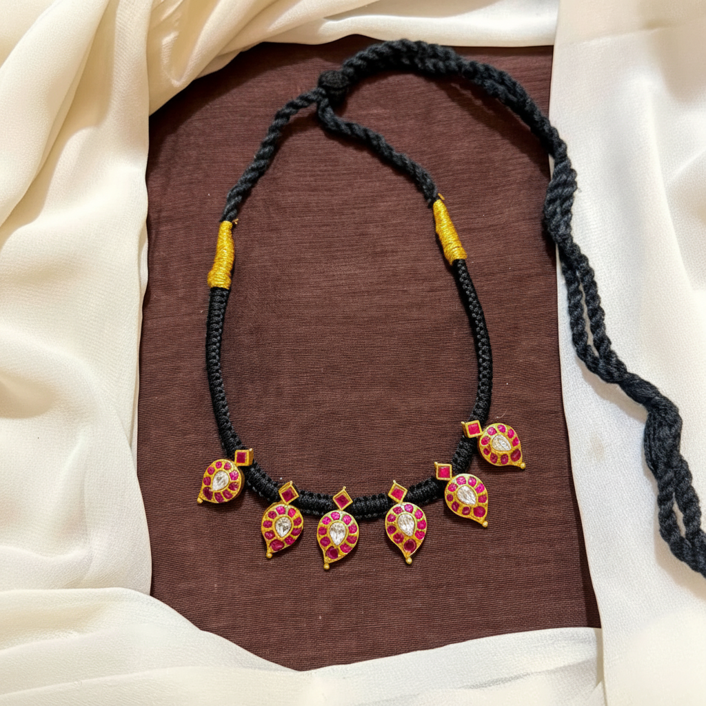 Jadau Mango Pendant Black Dori - BD00133