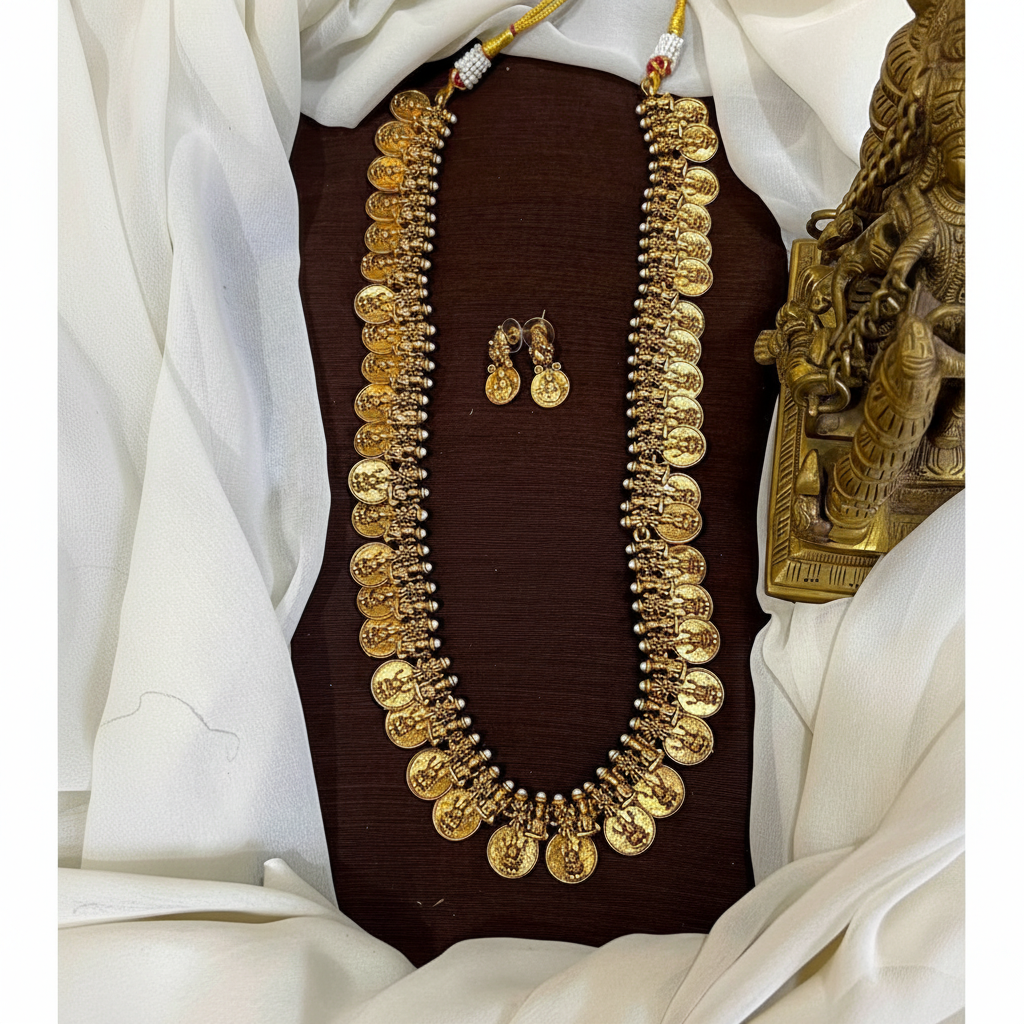 Long Kaasu Haram with earrings - NH00458