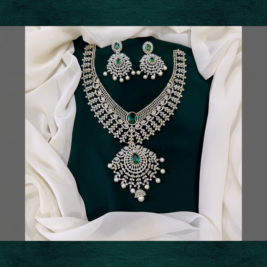 Classy Daimond Look Alike Haram with earrings - DH001