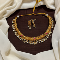 Kante Set With Pota Stone And Rice Pearls - NN00220