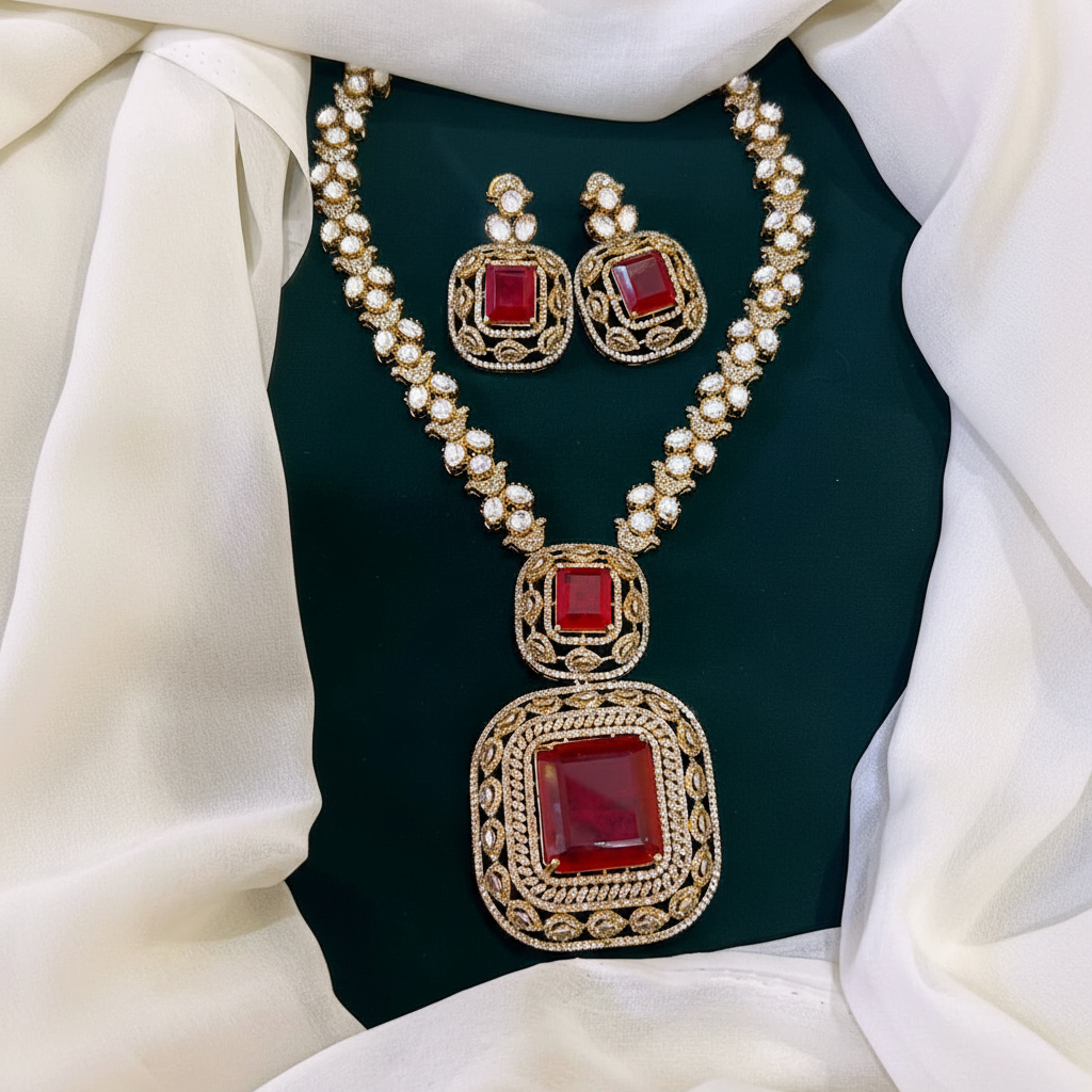 Elegant Ruby Victorian Haram with Pendent - VH009