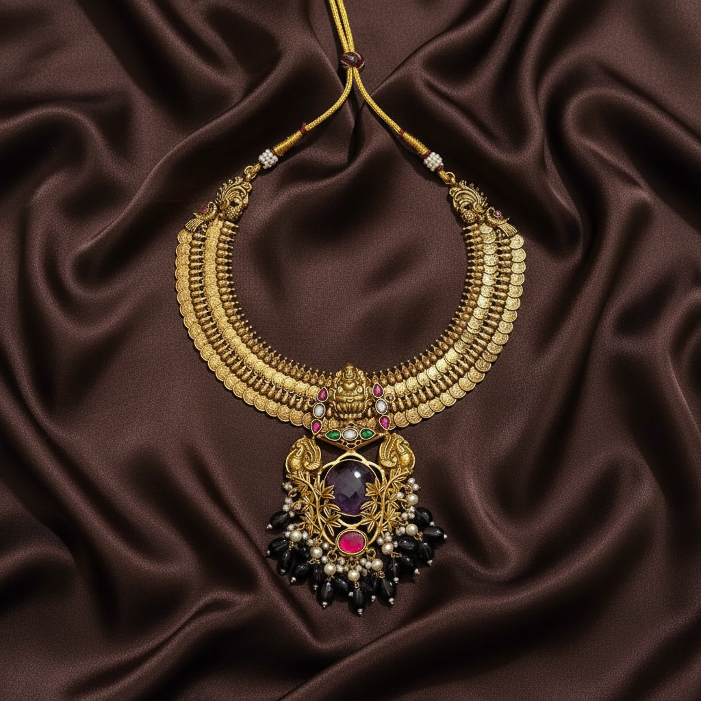 Beautiful Jadau Kaasu With Fusion Pendant - KN00582