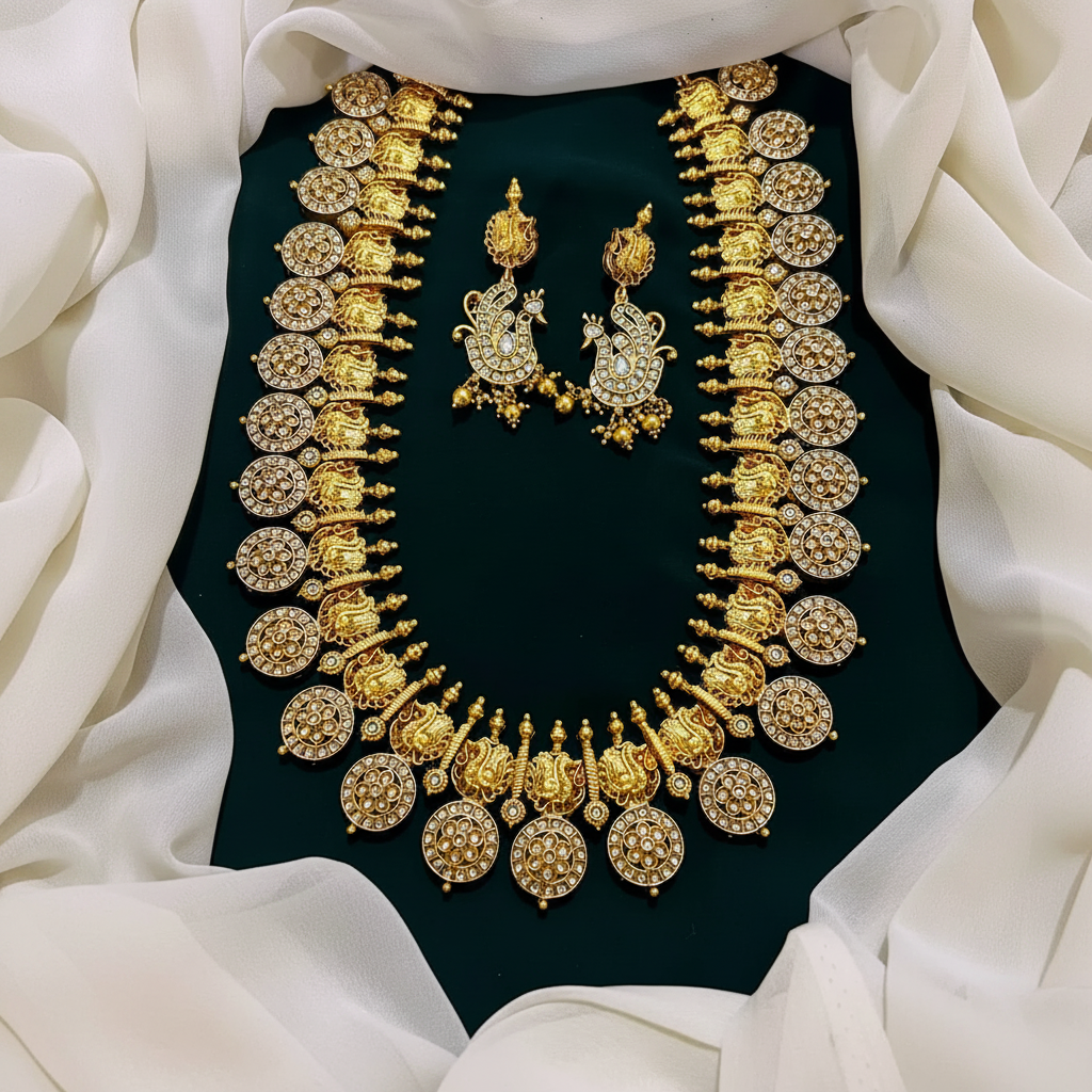 White Stone Bottumala with Peacock Chain  - NH0035