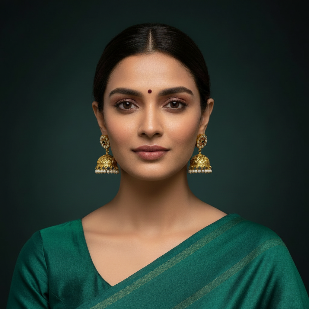 White Flowed Jadau Jhumki - KE00595