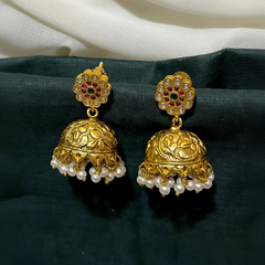 White Flowed Jadau Jhumki - KE00595
