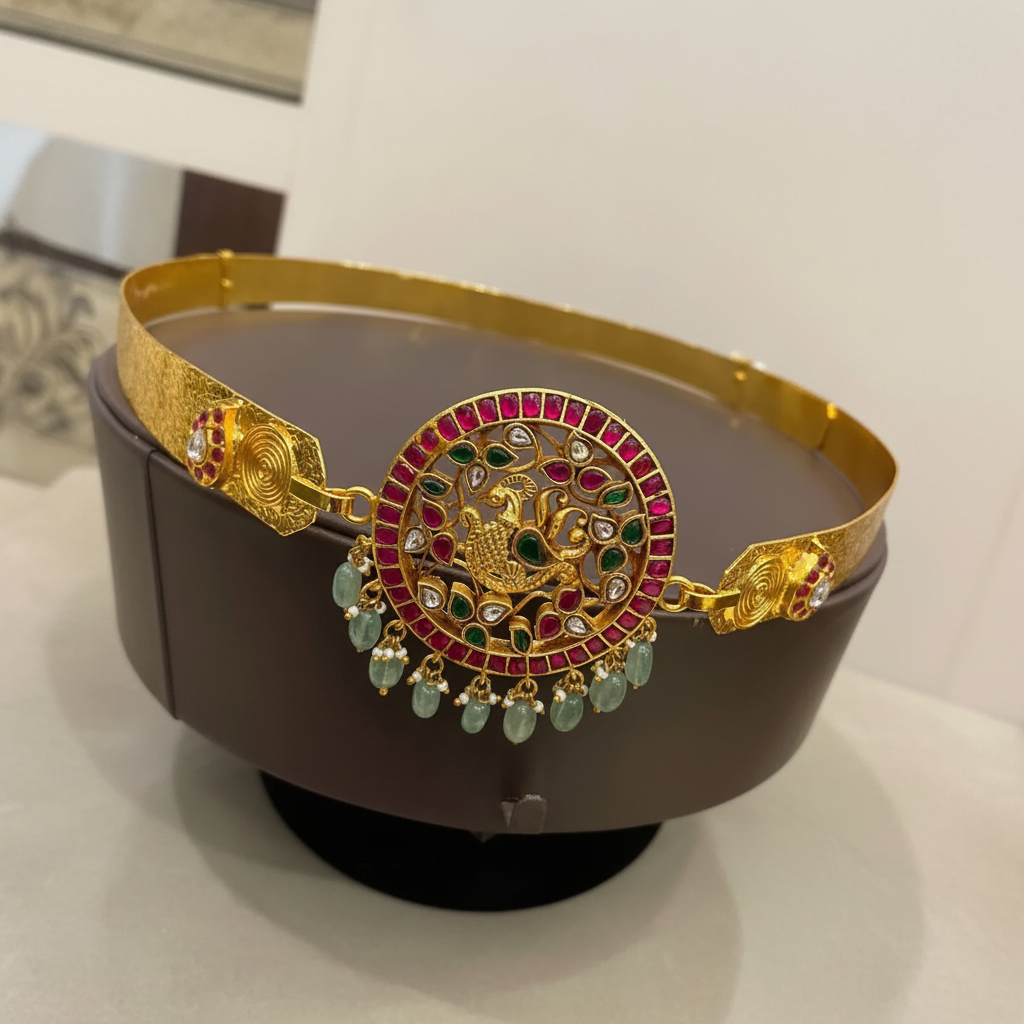 Ruby and Emerald Waist belt in Kundan - WB004