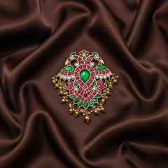 Jadau Elegant and Grand Gandaberunda pendant in gold polish - KP00211