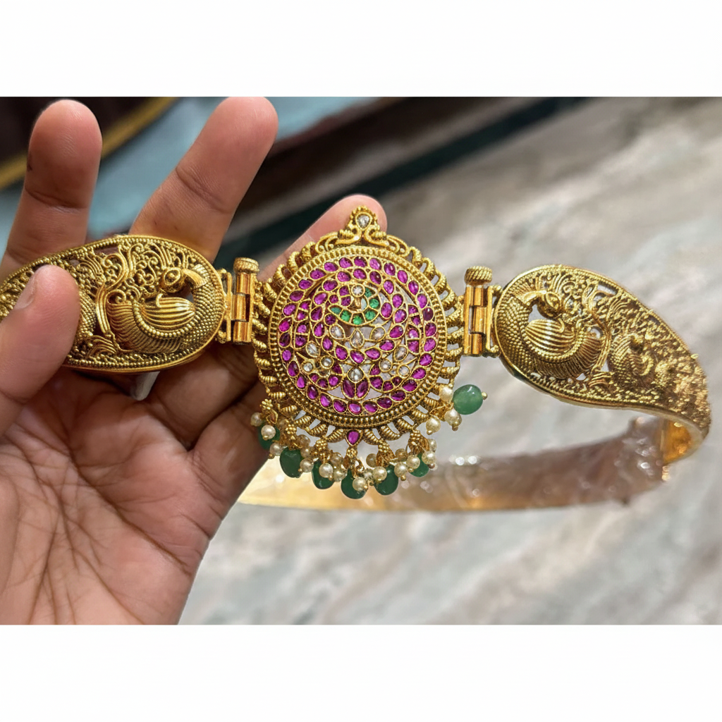 Jadau Screw Openable Gold Replica Waist Belt - WB0017