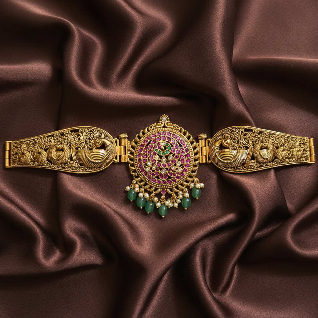 Jadau Screw Openable Gold Replica Waist Belt - WB0017