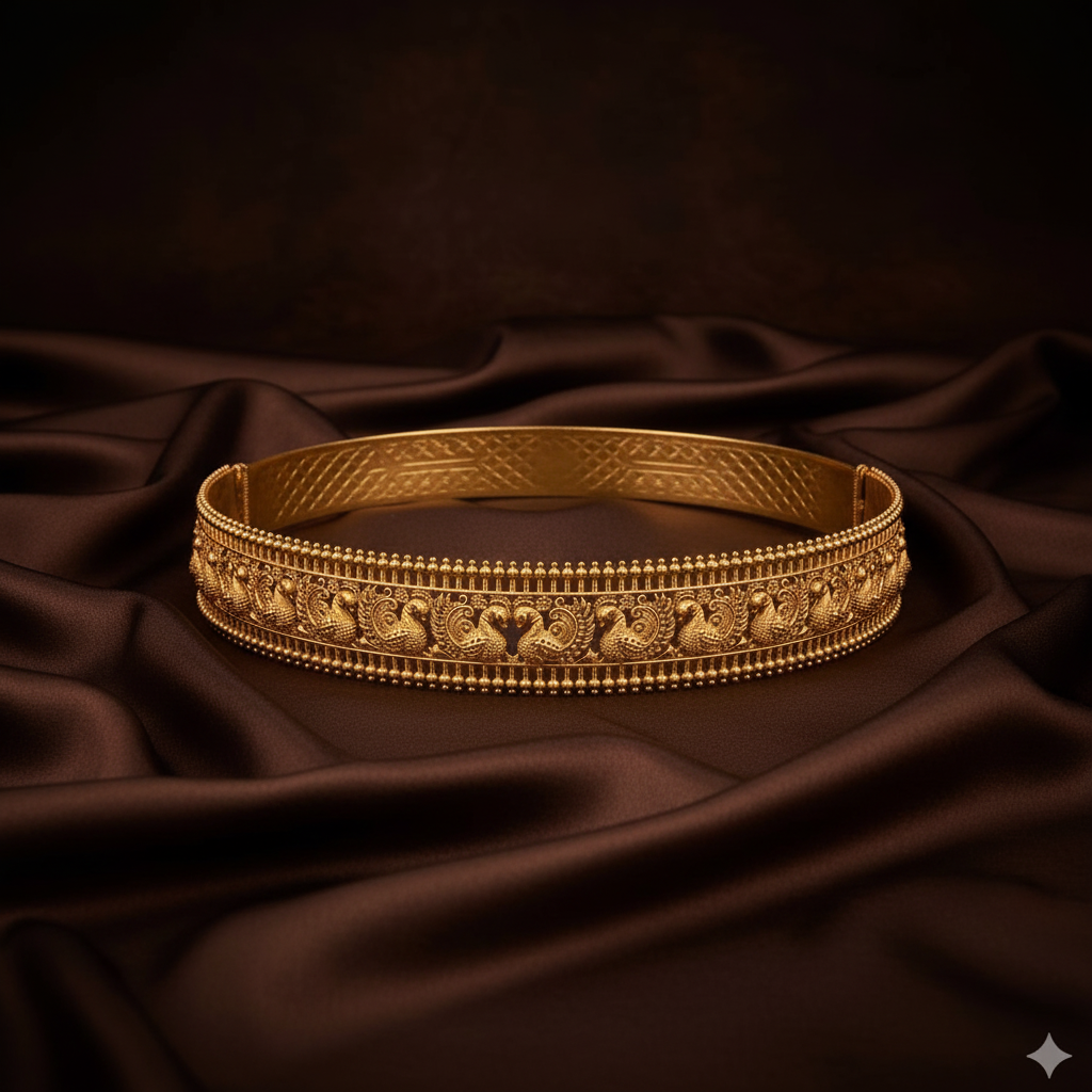Nakshi Plain Waist Belt In Antique Polish -WB0021
