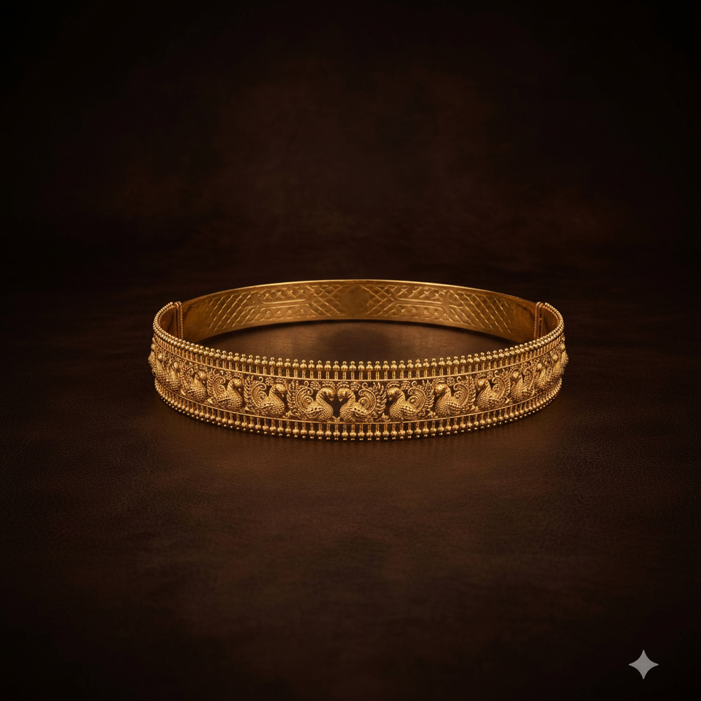 Nakshi Plain Waist Belt In Antique Polish -WB0021