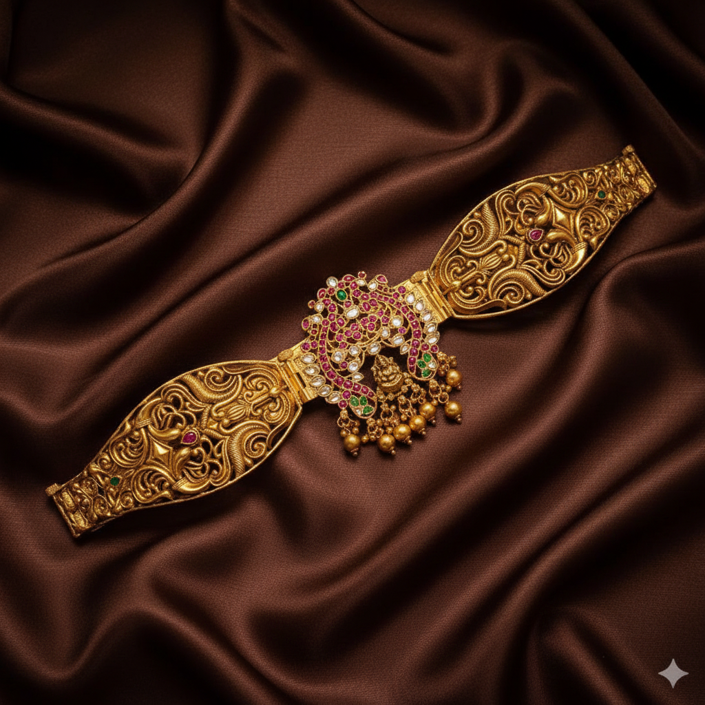 Designer Waist Belt With Lakshmi Devi And Pota Stones - WB0043