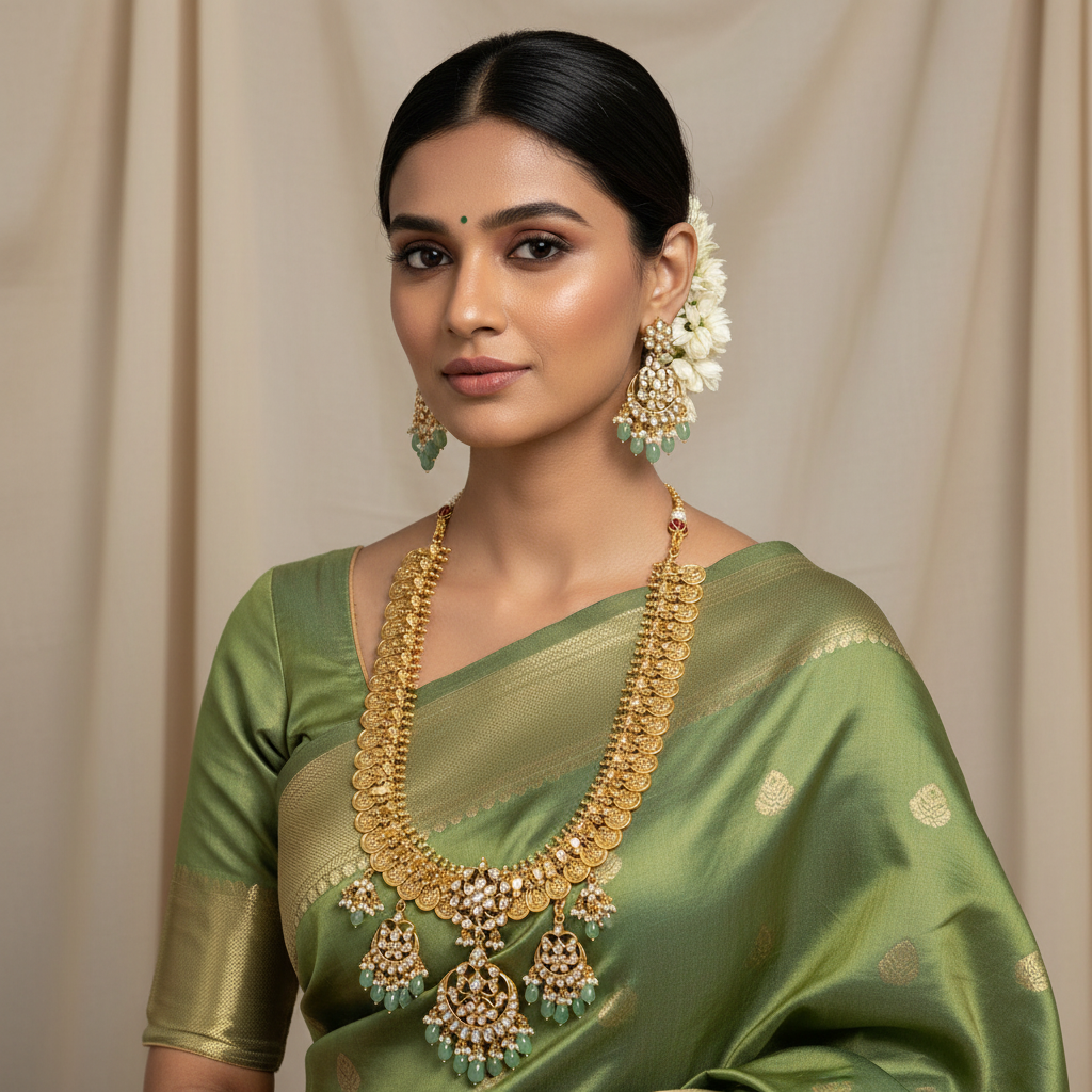 Jadau Kaasu Long Haram With Jhumkis - KH00401
