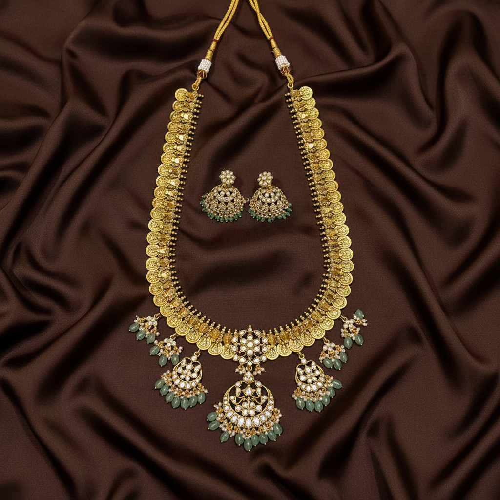Jadau Kaasu Long Haram With Jhumkis - KH00401