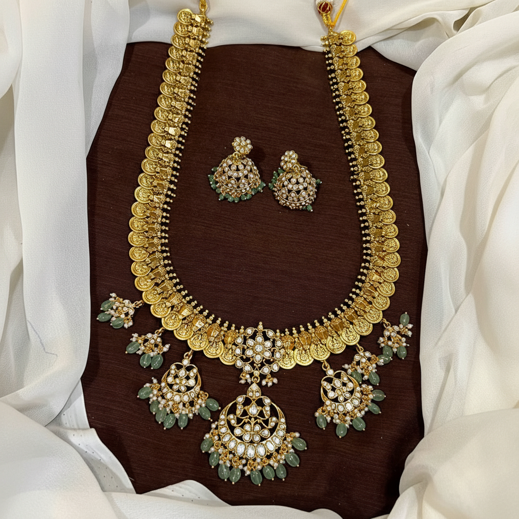 Jadau Kaasu Long Haram With Jhumkis - KH00401