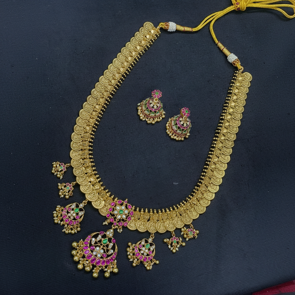 Jadau Kaasu Long Haram With Jhumkis - KH00401